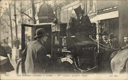 Ak Die Kutscherinnen von Paris, Madame Dufaut, erste Kunden, Taximetre