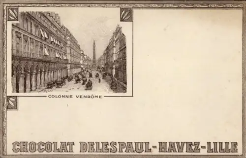 Passepartout Ak Paris I, Colonne Vendôme, Reklame Chocolat Delespaul Havez Lille