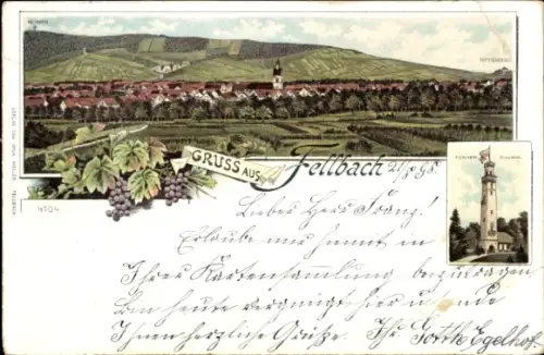 Litho Fellbach im Rems Murr Kreis, Panorama mit Kernen und Rothenberg, Kernenturm