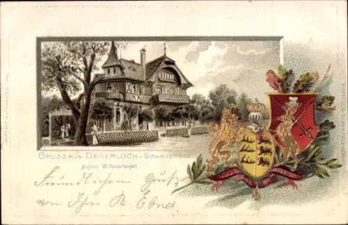 Präge Wappen Litho Degerloch Stuttgart in Württemberg, Schweizerhaus