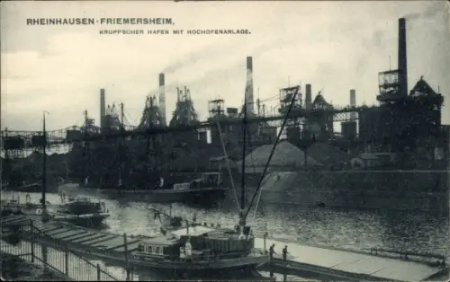 Ak Friemersheim Duisburg im Ruhrgebiet, Kruppscher Hafen, Hochofenanlage