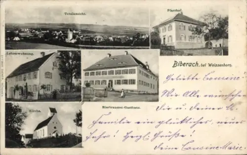Biberach Roggenburg in Schwaben Bayern, Gesamtansicht, Pfarrhof, Lehrerwohnung, Bierbrauerei, Kirche