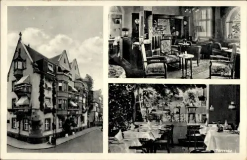 Ak Freiburg im Breisgau, Hotel Minerva,  Diele, Terrasse, moderne Zimmer, ruhige Lage