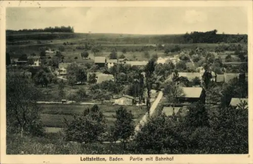 Ak Lottstetten am Hochrhein Baden, Teilansicht mit Bahnhof