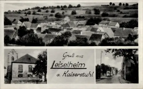 Ak Leiselheim Sasbach am Kaiserstuhl Baden, Gesamtansicht, Kirche, Straßenpartie