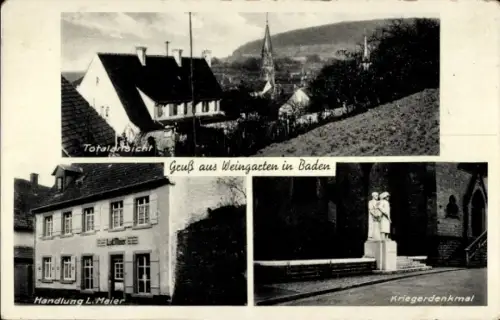 Ak Weingarten in Baden, Totalansicht, Geuß aus  Handlung L. Maier, Kriegerdenkmal