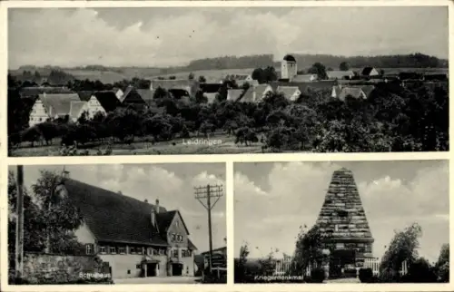 Ak Leidringen Rosenfeld in Baden Württemberg, Schulhaus, Kriegerdenkmal, Gesamtansicht