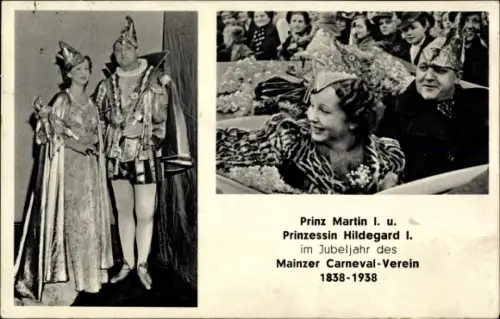 Ak Mainz in Rheinland Pfalz, Karneval, Prinz Martin I. u. Prinzessin Hildegard I. im Jubeljahr 1938