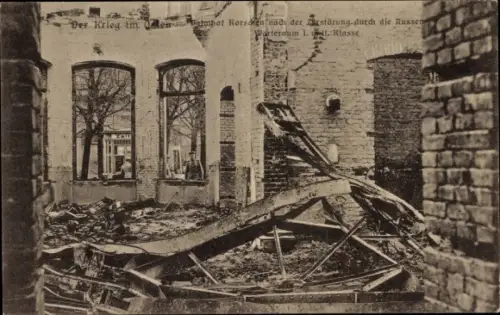 Ak Korsze Korschen Ostpreußen, Durch die Russen zerstörter Bahnhof, Kriegszerstörungen, I WK
