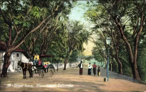Ak Slave Island Colombo Ceylon Sri Lanka, Street Scene, Kutsche
