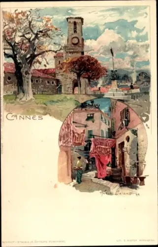 Künstler Litho Wielandt, M., Cannes Alpes Maritimes, Stadtansicht, Wäsche, Turm