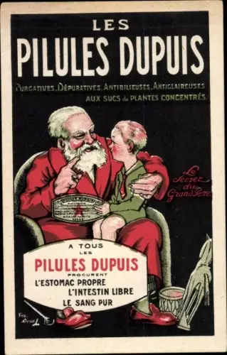 Ak Reklame, Les Pilules Dupuis, Großvater mit Enkel auf dem Schoß