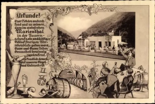 Ak Walporzheim Bad Neuenahr Ahrweiler, Restaurant Bauernschenke, Urkunde