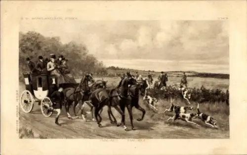 Ak Jagd, Jagdhunde, Kutsche, Pferde, Halali