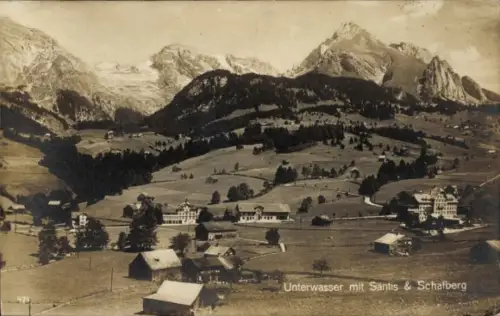 Ak Unterwasser Kanton St. Gallen, Panorama mit Säntis und Schafberg