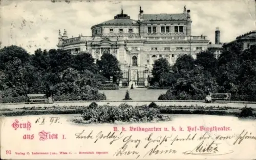 Ak Wien 1 Innere Stadt, Monumentales Theatergebäude mit Kuppel, vorgelagerter Park mit Blumenbeet