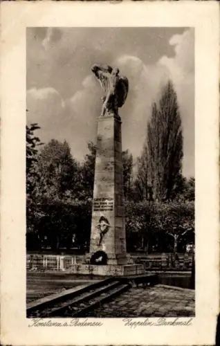 Passepartout Ak Konstanz am Bodensee, Zeppelin Denkmalsäule, Totalansicht