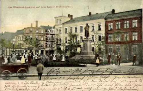 Ak Zwickau in Sachsen, Bismarckdenkmal auf dem Kaiser Wilhelmplatz
