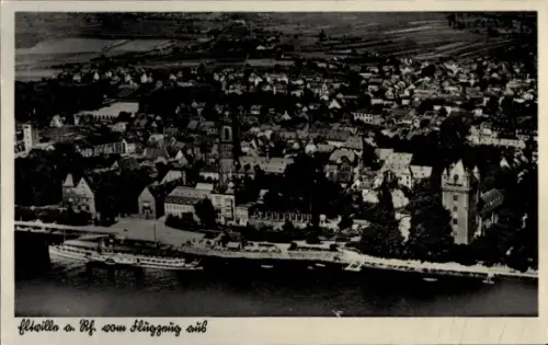 Ak Eltville am Rhein Hessen, Luftaufnahme von Eltville, Rheinschiff, Häuser am Hang