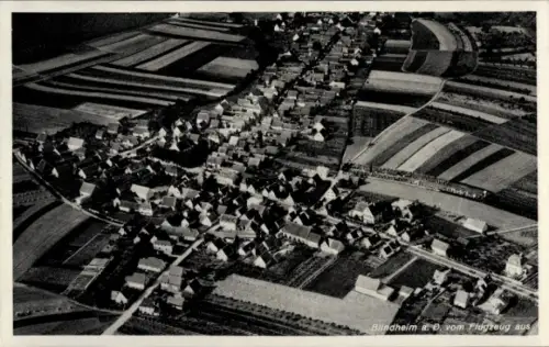 Ak Blindheim an der Donau, Luftaufnahme von  Felder, Häuser, Straßen