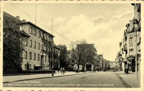 Ak Eberswalde im Kreis Barnim, Neue Kreuzstraße m. d. Holzforschungsinstitut d. Forstl. Hochschule