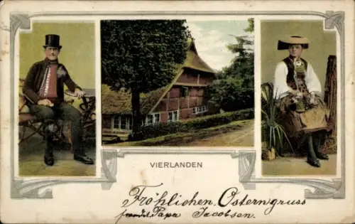 Ak Hamburg Bergedorf Vierlande Vierlanden, Reetdachhaus, Trachten