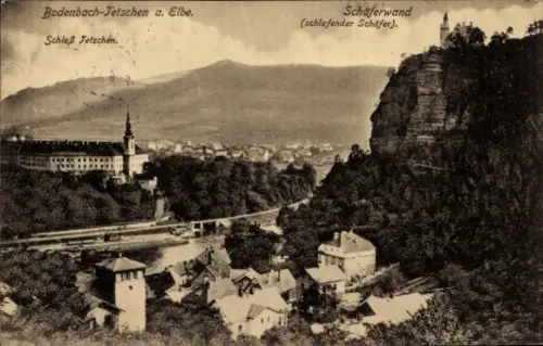 Ak Podmokly Bodenbach Děčín Tetschen an der Elbe Region Aussig, Schloss, Schäferwand