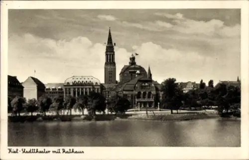 Ak Kiel, Stadttheater mit Rathaus
