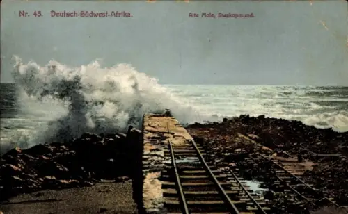 Ak Swakopmund Namibia Deutsch Südwestafrika, alte Mole, Gleise