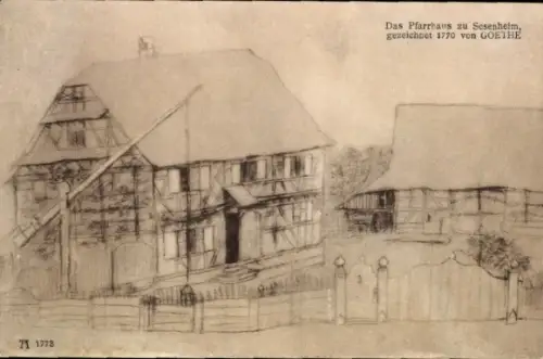 Künstler Ak Goethe, Sessenheim Sesenheim Elsass Bas Rhin, Pfarrhaus, gezeichnet 1770