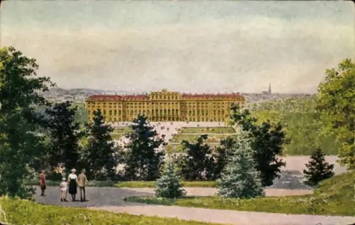 Ak Wien 13 Hietzing Österreich, Schloss Schönbrunn, Blumenanlage,  Menschen, Bäume