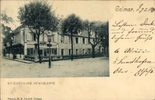 Ak Colmar Kolmar Elsass Haut Rhin, Städtische Sparkasse