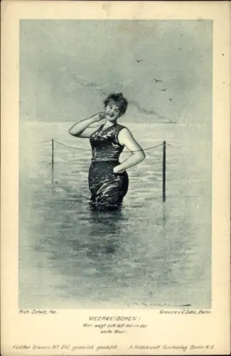 Künstler Ak Scholz, R., Meerweibchen, Frau im Wasser