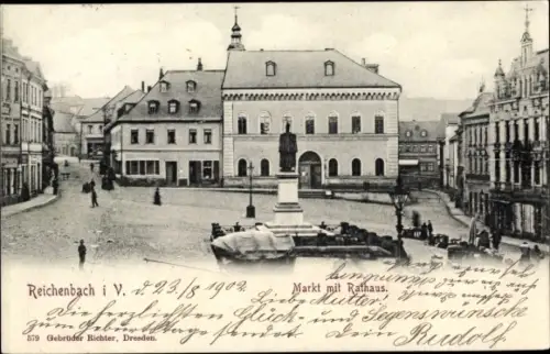 Ak Reichenbach im Vogtland, Markt mit Rathaus