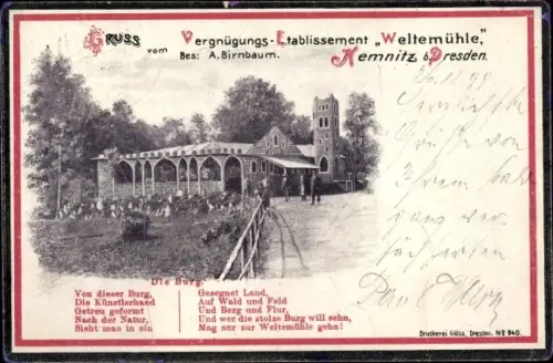 Ak Dresden Cotta Kemnitz, Vergnüguns-Etablissement Weltemühle