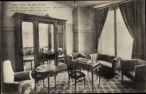 Ak Paris XII, Rue de Lyon, Paris Lyon Palace Hotel, Gare de Lyon, Salon