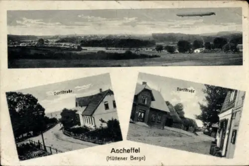 Ak Ascheffel im Kreis Eckernförde, Gesamtansicht, Zeppelin, Dorfstraße