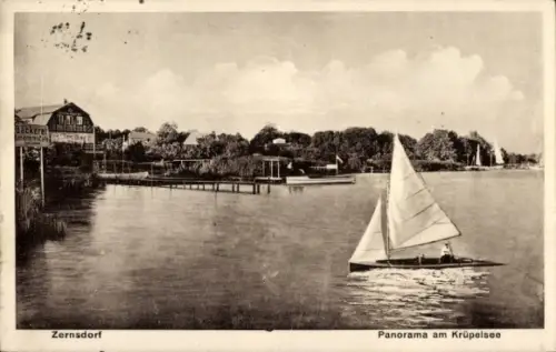 Ak Zernsdorf Königs Wusterhausen in Brandenburg, Panorama am Krüpelsee, Segelboot