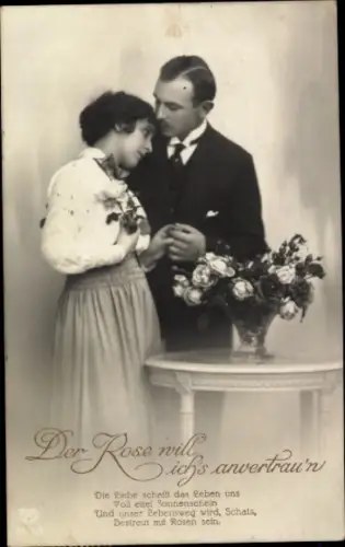 Ak Liebespaar, Der Rose will ich's anvertrau'n