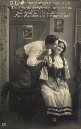 Ak Liebe wie machst du so reich, Liebespaar in Tracht