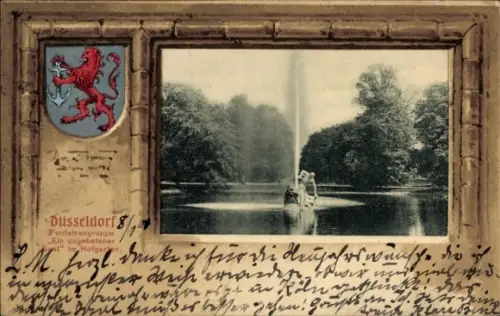 Präge Wappen Passepartout Ak Düsseldorf am Rhein, Fontainegruppe im Hofgarten