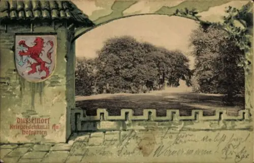 Präge Wappen Passepartout Ak Düsseldorf am Rhein, Kriegerdenkmal im Hofgarten