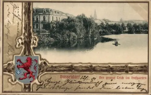 Wappen Ak Düsseldorf am Rhein, Der große Teich im Hofgarten