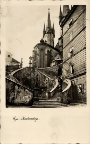 Ak Cheb Eger Region Karlsbad, Kirchenstiege