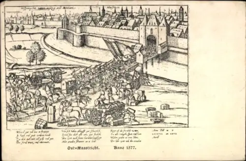 Künstler Ak Maastricht Limburg Niederlande, historische Ansicht anno 1577