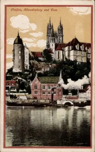 Ak Meißen in Sachsen, Albrechtsburg und Dom, Dampferpartie