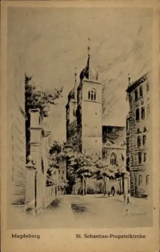 Künstler Ak Magdeburg an der Elbe, Sankt Sebastian Propsteikirche