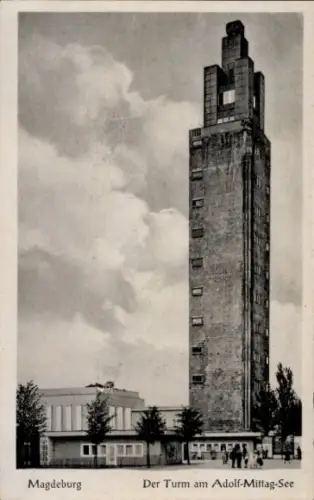 Ak Rotehorn Magdeburg an der Elbe,  Turm am Adolf-Mittag-See