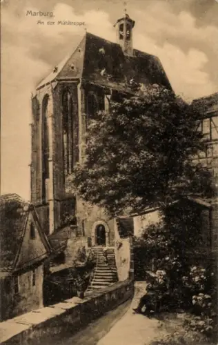 Ak Marburg an der Lahn,  An der Mühltreppe