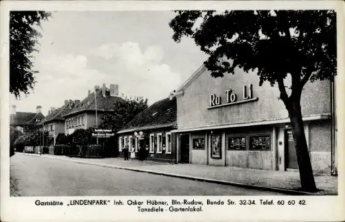 Ak Berlin Neukölln Rudow, Gaststätte Lindenpark, Ru To Li, Bendastr. 32-34, Inh. Oskar Hübner